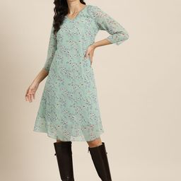 Qurvii Floral Print Georgette A-Line Midi Dress-image-24