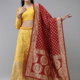 DIVASTRI Yellow & Gold-Toned Unstitched Lehenga & Blouse With Dupatta-picture-17