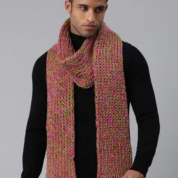 Magic Needles Unisex Pink & Green Embroidered Scarf-image-63