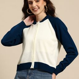Mast & Harbour Contrast Sleeves Zipper Cardigan-image-6