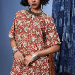 Taavi Block Print Legacy Pure Cotton Ethnic Motifs Printed A-Line Slit Midi Ethnic Dress-14
