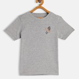 METRO KIDS COMPANY Boys Grey Melange Solid T-shirt with Printed Detail-image-71