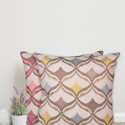 Home Set Of 2 Red & Brown Geometric Square Cushion Covers image 1