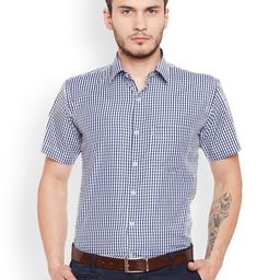 Hancock Men Navy & White Slim Fit Checked Formal Shirt-picture-13