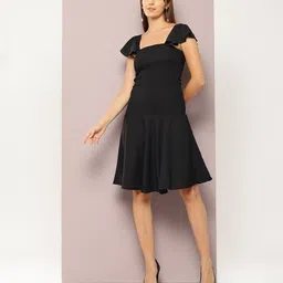 aaliya Solid Smocked Flutter Sleeve A-Line Dress-1