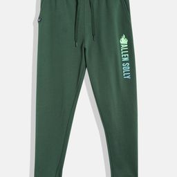 Allen Solly Junior Boys Olive Green Solid Pure Cotton Brand Logo Print Joggers-image-95