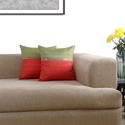 ANS Green & Red Set of 2 Colourblocked 16" X 16" Square Cushion Covers-9