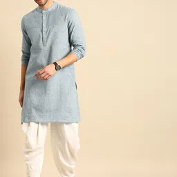 Anouk Men Blue & White Self-Design Pure Cotton Kurta with Patiala-33