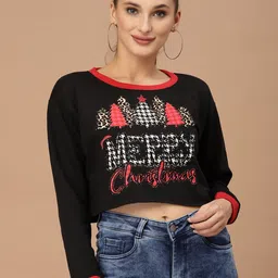 KASSUALLY Women Black Typography Cropped Sweatshirt-image-72