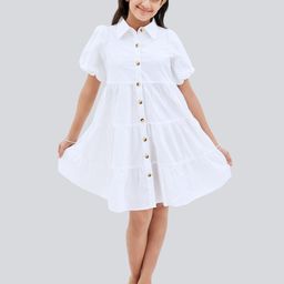 Olele Lucy Puff Sleeves Layered Cotton Shirt Dress-image-46