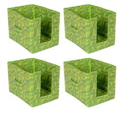 Kuber Industries Set Of 4 Green Flower Printed Foldable Saree Stacker With Handles image 1