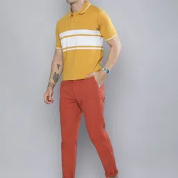 HERE&NOW Men Rust Red Solid Slim Fit Mid-Rise Regular Trousers image 2