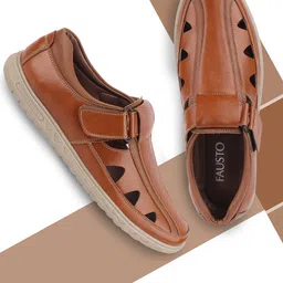 FAUSTO Men Tan Brown Sandals-image-81