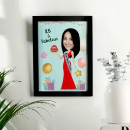 Fun Personalized Caricature in Birthday Photo Frame Style for Women-image-36