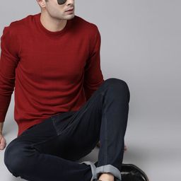 Roadster Men Maroon Solid Pullover Sweater-image-10