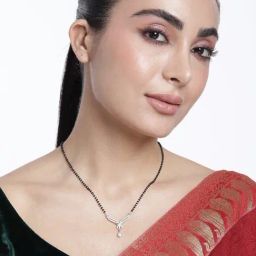 Abdesigns Silver-Plated American Diamond & Black Beaded Mangalsutra-29