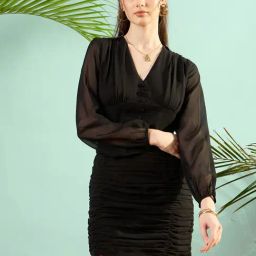 KASSUALLY Black Relaxed Fit Bodycon Dress-image-63