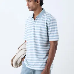 WES Casuals by Westside Blue Relaxed-Fit Cotton-Blend Polo T-Shirt-picture-13