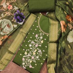 MANVAA Floral Embroidered Thread Work Jaam Sattin Unstitched Dress Material-image-38
