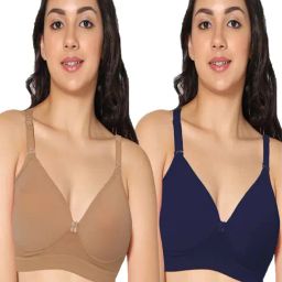 IN CARE Navy & Beige Non-Wired Full Coverage Push-Up Bra - Pack of 2-image-26