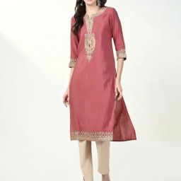 SHOWOFF Pink Cotton Silk Embellished Kurta-image-85