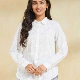 Fabindia White Cotton Comfort Fit Embroidered Shirt-image-22