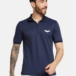 Octave Navy Cotton Regular Fit Polo T-Shirt-picture-16