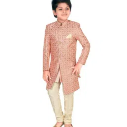 Ahhaaaa Kids Pink & Gold Embroidered Kurta with Pajamas-image-47