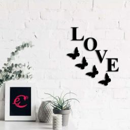 eCraftIndia 'Love with Butterfly' Black Engineered Wood Wall Art Cutout, Ready to Hang Home Decor-9