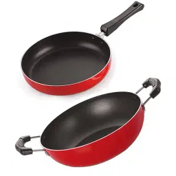 Nirlon Non-Stick Red Aluminium Fry Pan & Kadai Combo Gift Set - (2.6mm)-44