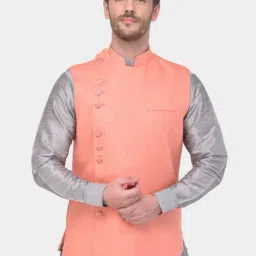 SG LEMAN Peach Regular Fit Nehru Jacket-image-6