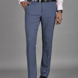 Reid & Taylor Blue Regular Fit Solid Trousers-picture-3