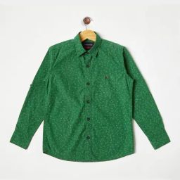 Crimsoune Club Boys Pine Green Cotton Printed Shirt-image-93
