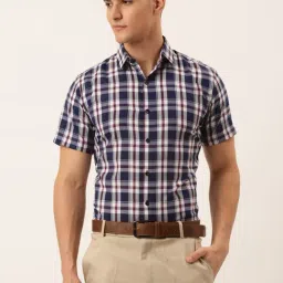 Jainish Navy Cotton Regular Fit Checks Shirt-picture-19