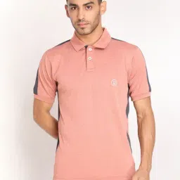 Chkokko Orange Melange Regular Fit Colour Block Polo T-Shirt-image-56