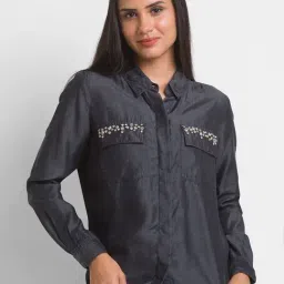 Spykar Black Embellished Shirt-image-40