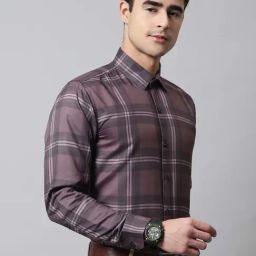 Jainish Brown Cotton Regular Fit Checks Shirts-image-12