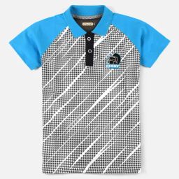 HELLCAT Blue & White Color Block Polo T-Shirt-image-22