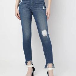 Vero Moda Blue Cotton Distressed Jeans-image-79