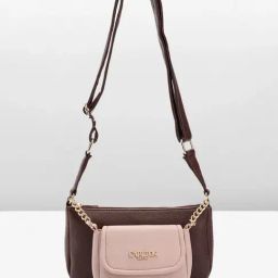 Carlton London Brown & Pink Textured Medium Sling Handbag with Pouch-image-15