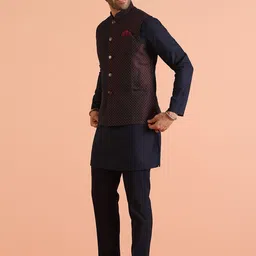 KISAH Men Regular Kurta & Trouser with Nehru Jacket Set image 4