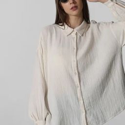 Only Cream Cotton Relaxed Fit Oversized Shirt-image-32