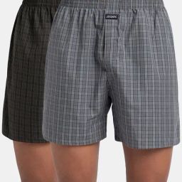 Jockey Grey & Deep Olive Cotton Regular Fit Checks Boxers - Pack Of 2-picture-13