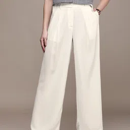 French Connection Women Pleated Mid-Rise Regular Fit Parallel Trousers-image-79