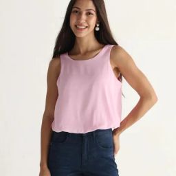 RAREISM Pink Satin Solid Crop Top-picture-19
