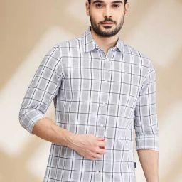 Being Human White Slim Fit Checks Shirt-image-54