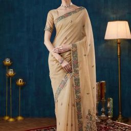 Satrani Beige Chanderi Woven Saree With Unstitched Blouse-picture-39
