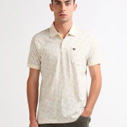 Arrow Sport Beige Cotton Regular Fit Printed Polo T-Shirt-picture-8