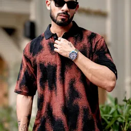 Maniac Men Dyed Polo Collar Cotton Oversized T-Shirt-image-98