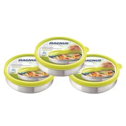 Magnus Green Stainless Steel Easy Lock Flat Container - Set of 3-25